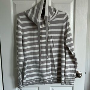 Gray striped cowl neck sweater. Large